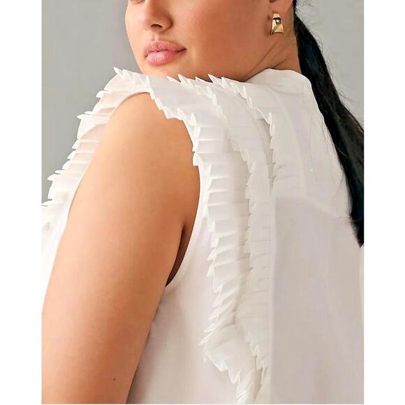 Maeve by Anthropologie Sleeveless Ruffled Tuxedo Blouse in White Size XL NWOT - Picture 5 of 9